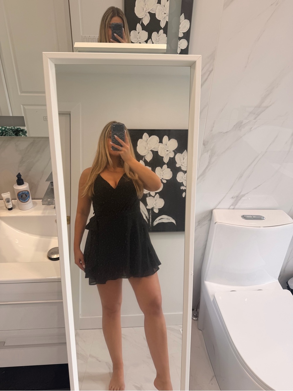 Dynamite Black Sleeveless V-Neck Tie-Waist Mini Dress
